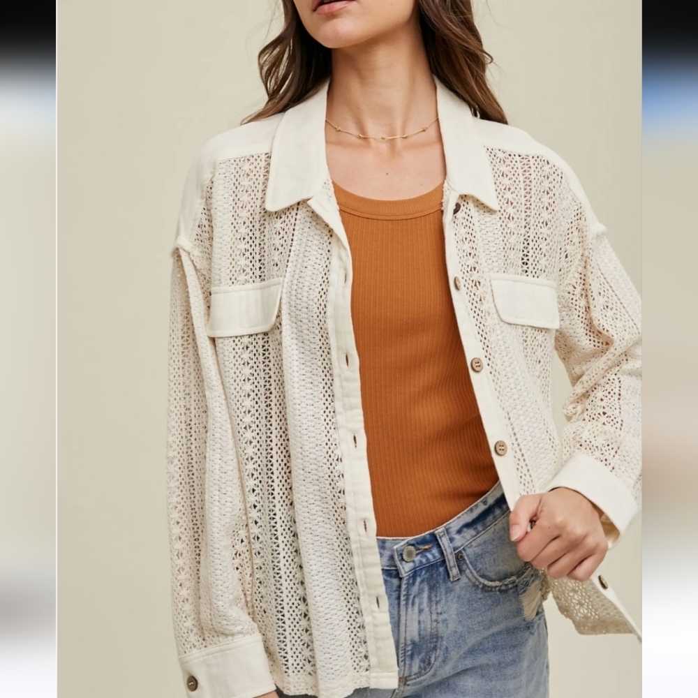 NWT New In Cream Lace Button-Up Shirt 3X